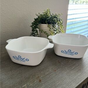 Set 2 VTG Corning Ware Blue Cornflower Small Casserole Dishes P43B Square NO Lid